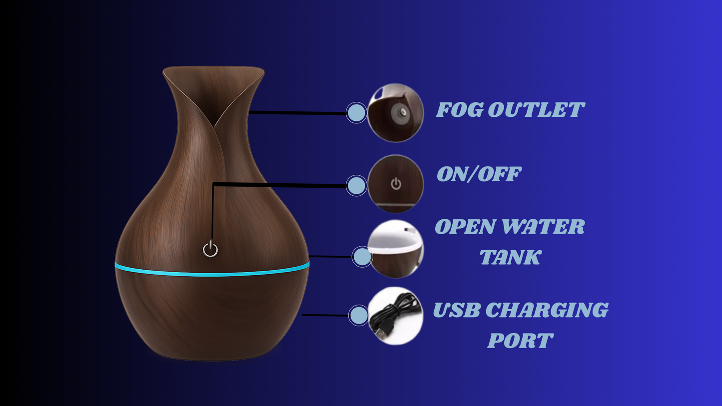 Humidificador y Difusor de Aroma Ultrasónico (Estilo Madera)